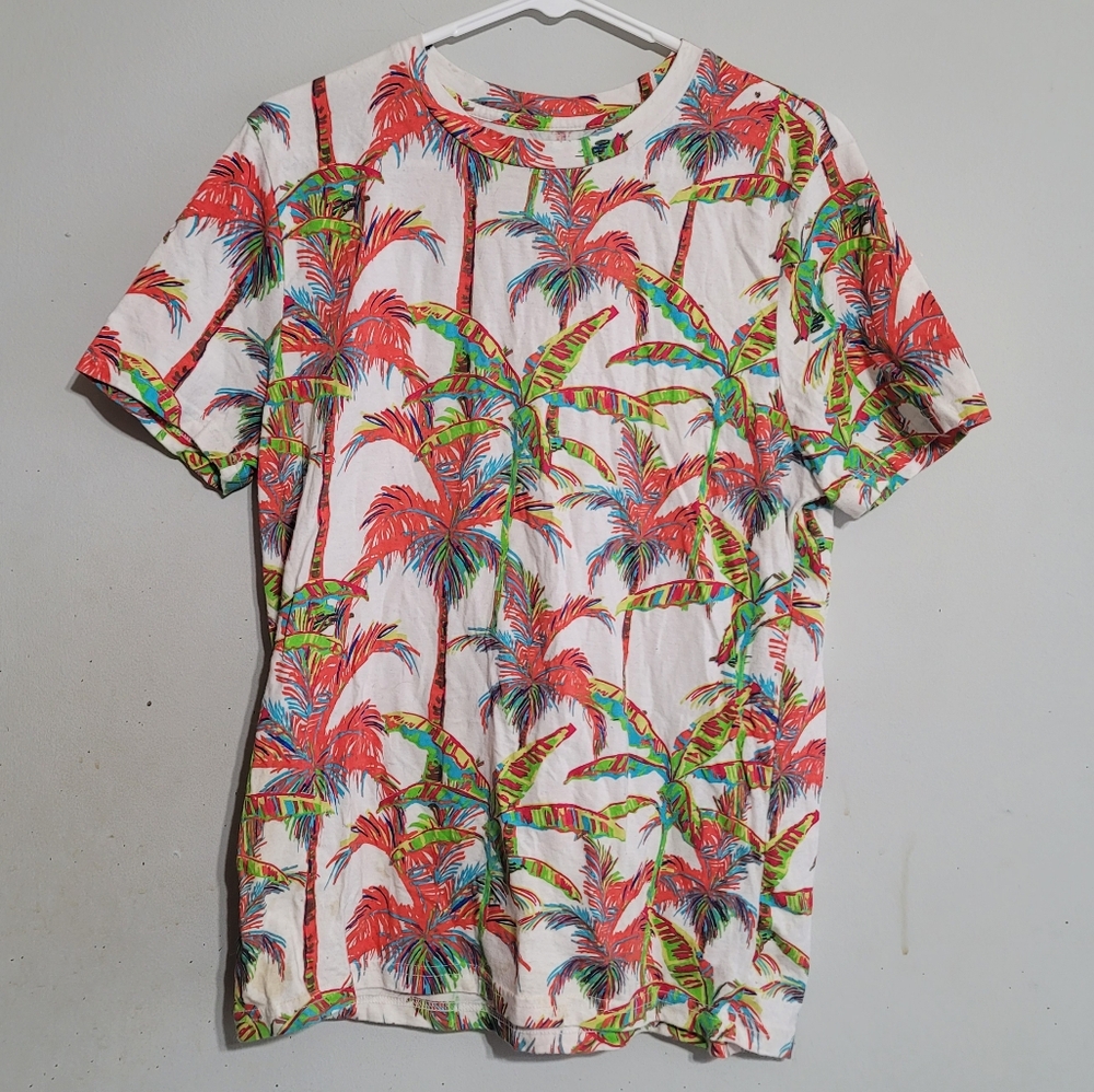 Neon Palm Trees‎ T Shirt Men's Medium White Blue Orange Green Summer Beach